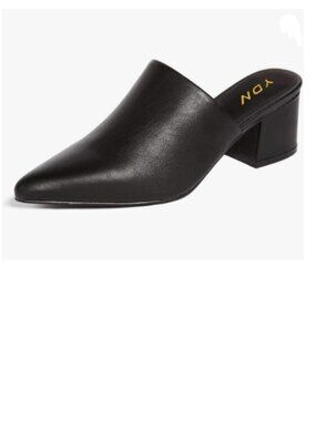 YDN Black Block Low Heel Mules Slip on Loafers Pointed Toe Sandals Slide Shoes